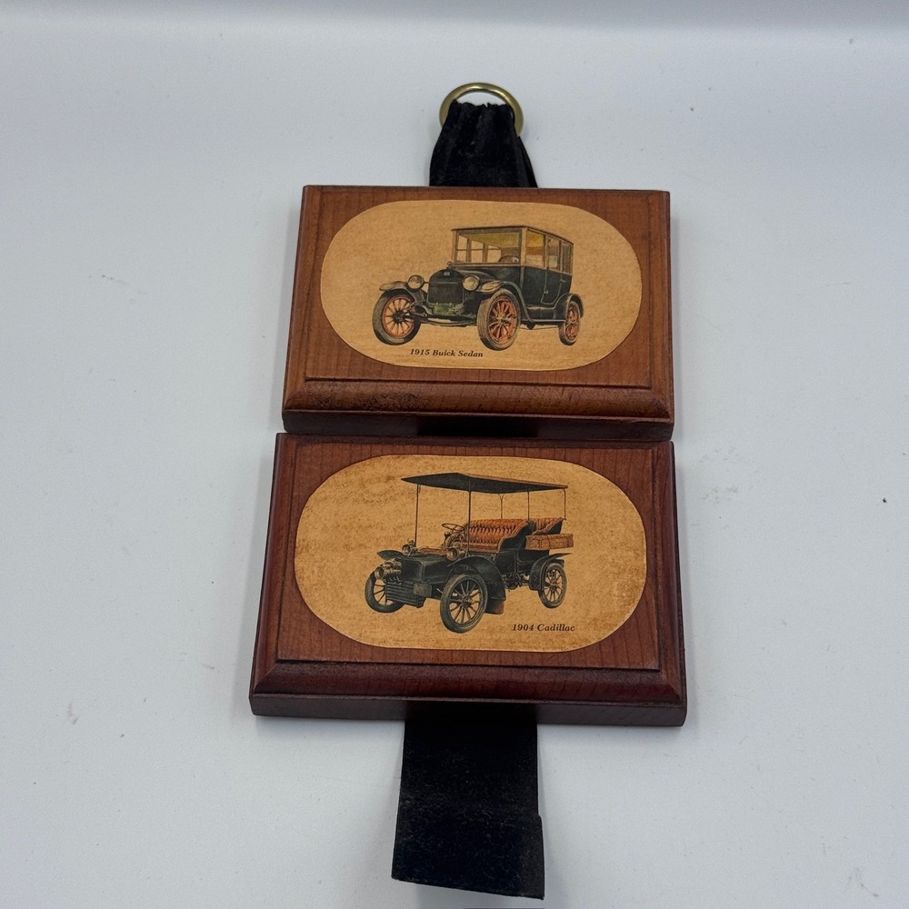 Vintage Antique Car Wood Wall Hanging Plaques 1915 Buick 1904 Cadillac Auto